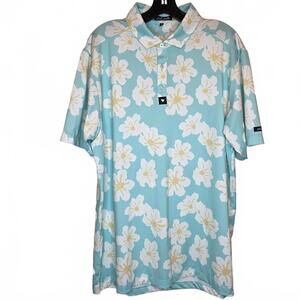 Bad Birdie Teal Blue Flower performance polo golf Men's XL athleisure sporty